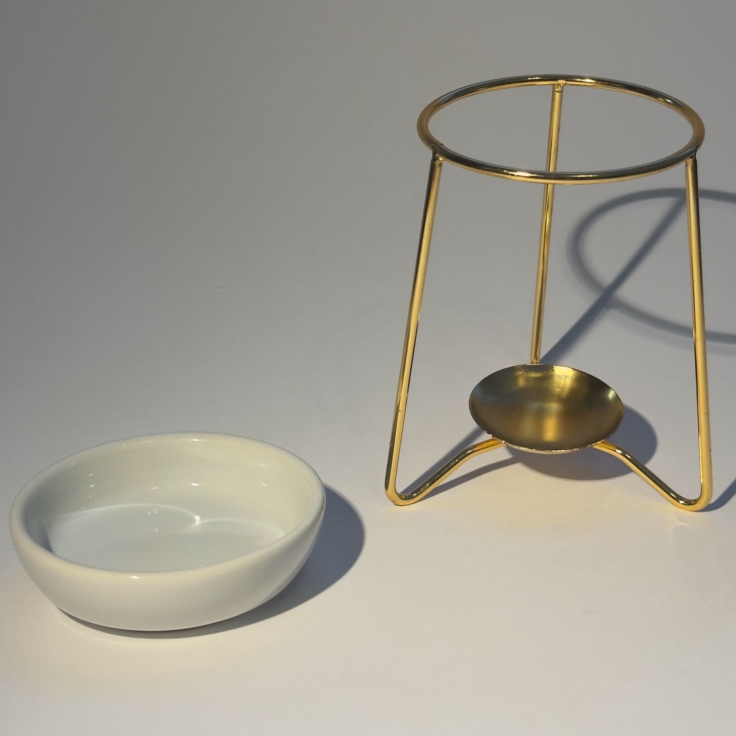 White Wax Burner on Gold Stand