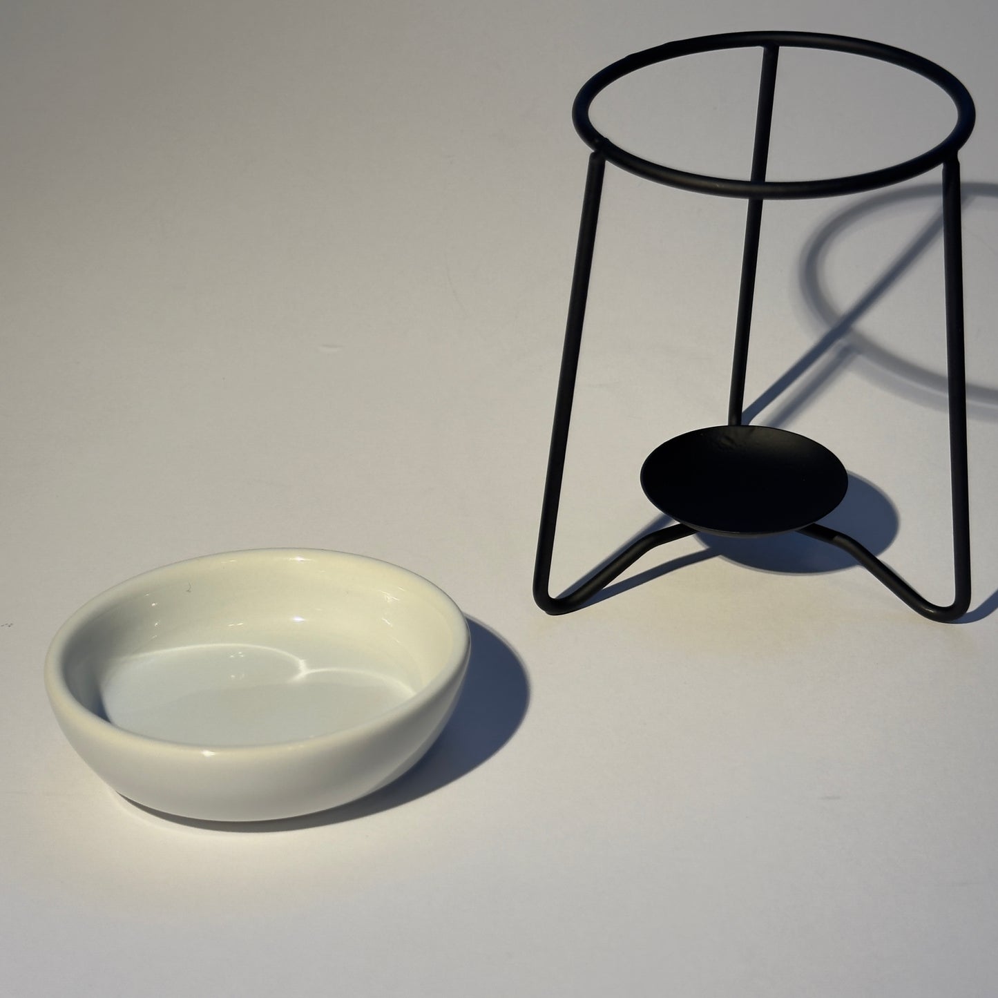 White Wax Burner on Black Stand