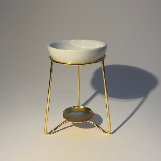 White Wax Burner on Gold Stand