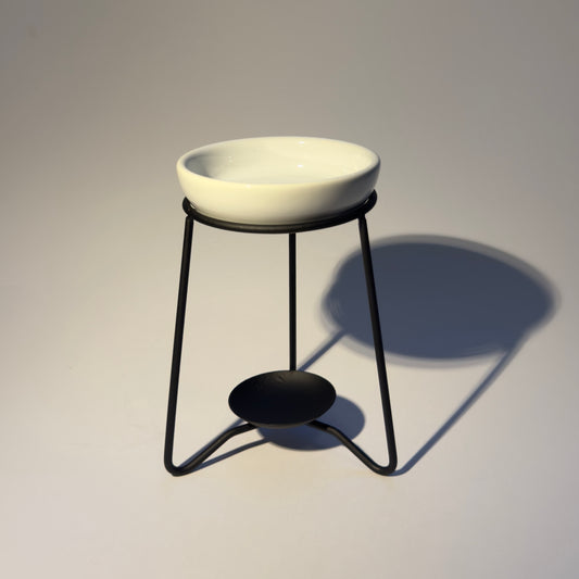 White Wax Burner on Black Stand