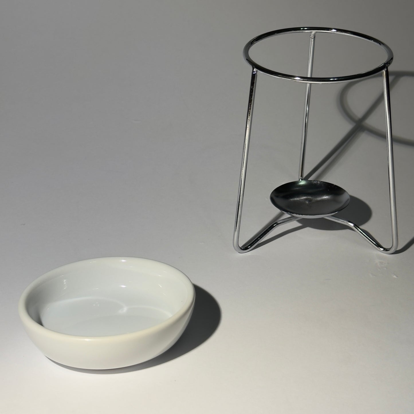 White Wax Burner on Silver Stand